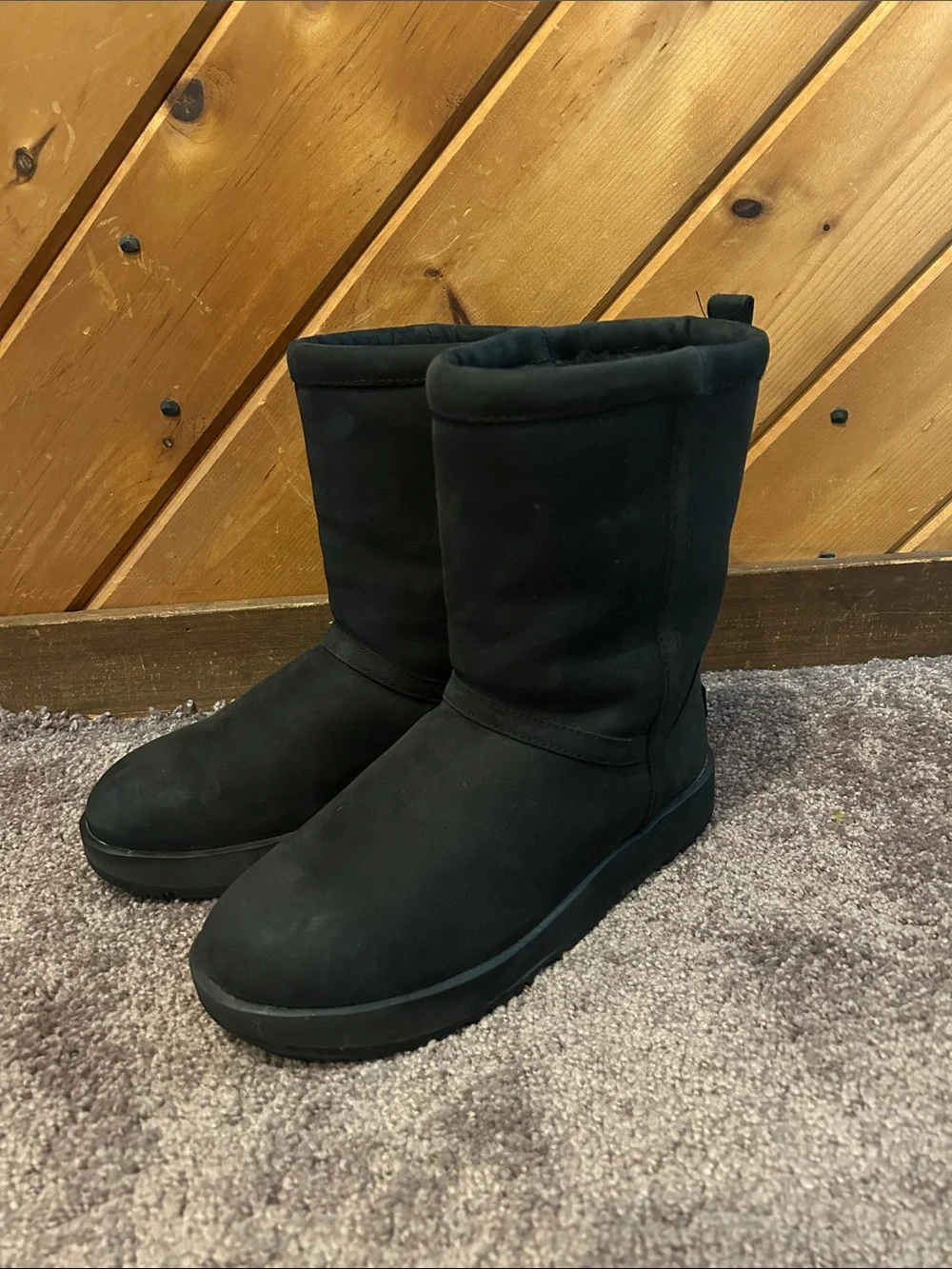 UGG Classic Short Leather Waterproof Black boots with arctic grip soles